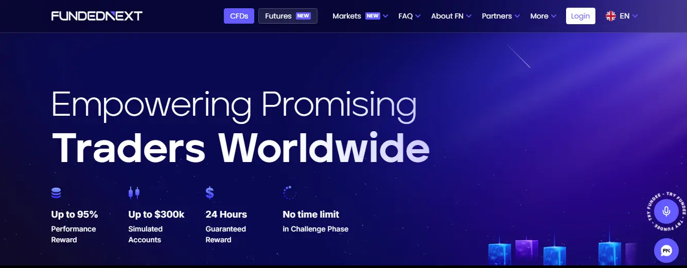 FundedNext home page screenshot