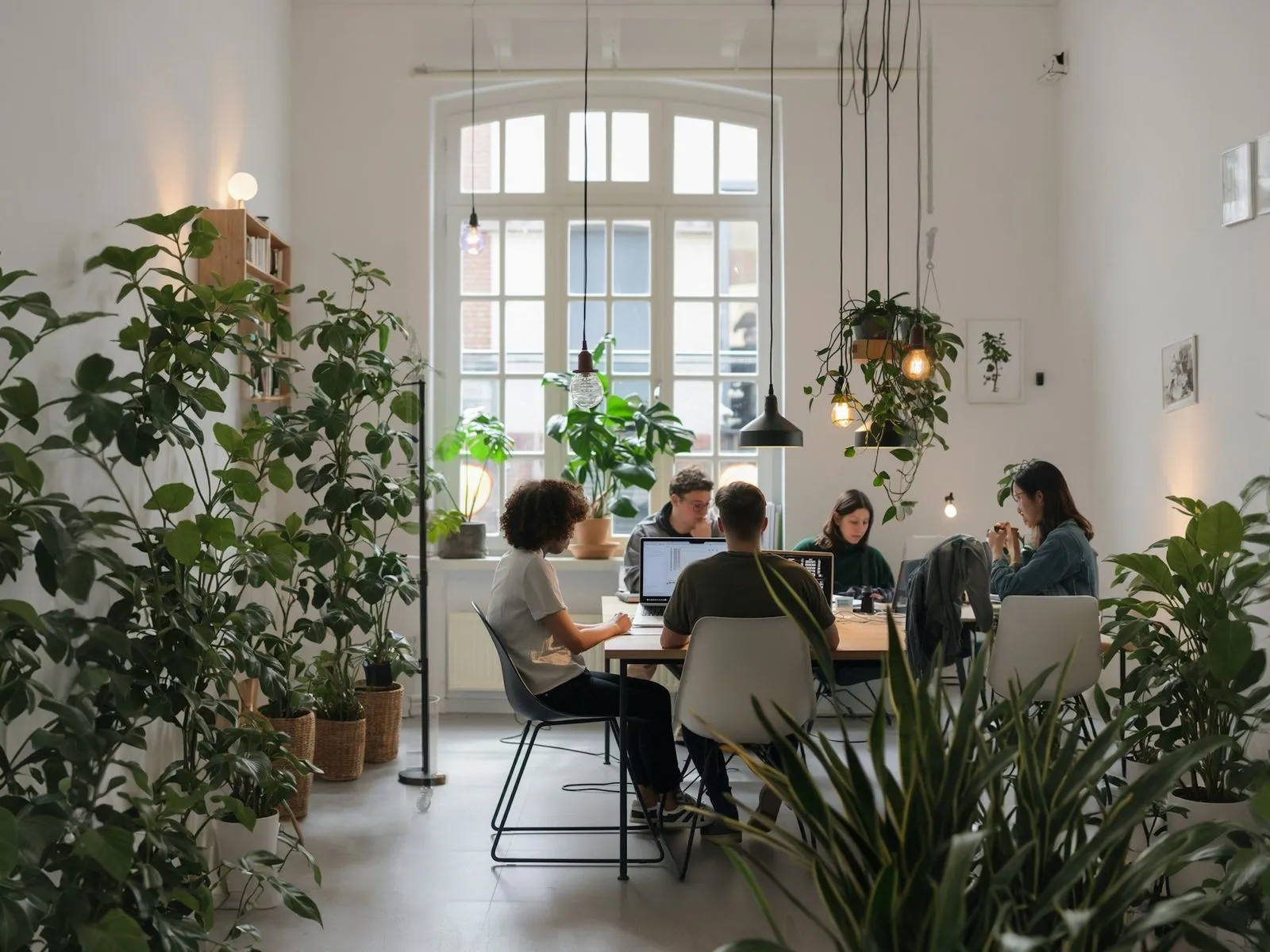 A team of employees working in an office.