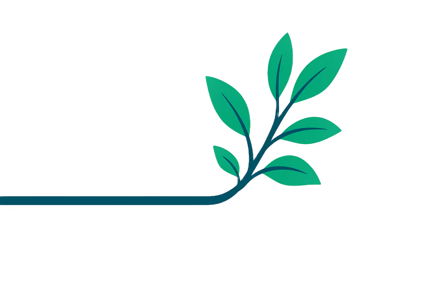 Illustration of a green leafy branch extending from a horizontal line.