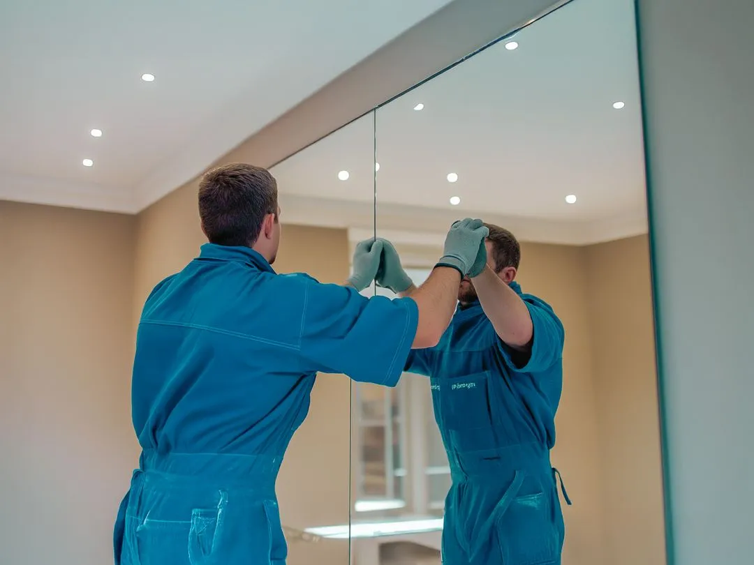Expert mirror installation and fitting in progress. Get seamless, custom-fit mirrors professionally installed in your home, office, or commercial space
