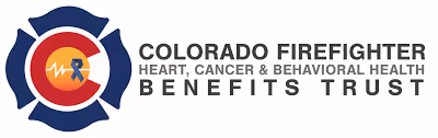 Logo of Colorado Firefighter Heart, Cancer & Behavioral Health Benefits Trust with a stylized C containing a heartbeat line and a blue ribbon.