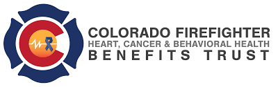 Logo of Colorado Firefighter Heart, Cancer & Behavioral Health Benefits Trust with a stylized C containing a heartbeat line and a blue ribbon.