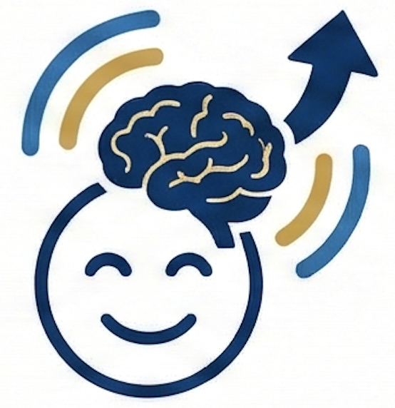 Illustration of a brain surrounded by icons including a person wearing a headband, a rolled towel, a light bulb with rays, and a vibrating bandage, symbolizing mental health and brain care concepts.