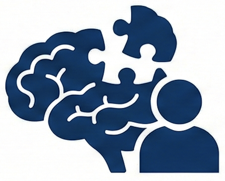 Illustration of a brain surrounded by icons including a person wearing a headband, a rolled towel, a light bulb with rays, and a vibrating bandage, symbolizing mental health and brain care concepts.