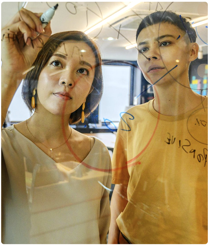 Facilitators working together to brainstorm meaningful ideas