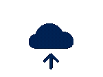 Blue cloud icon with an upward arrow underneath on a transparent background.