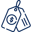 Icon of two hanging price tags, one with a dollar symbol.