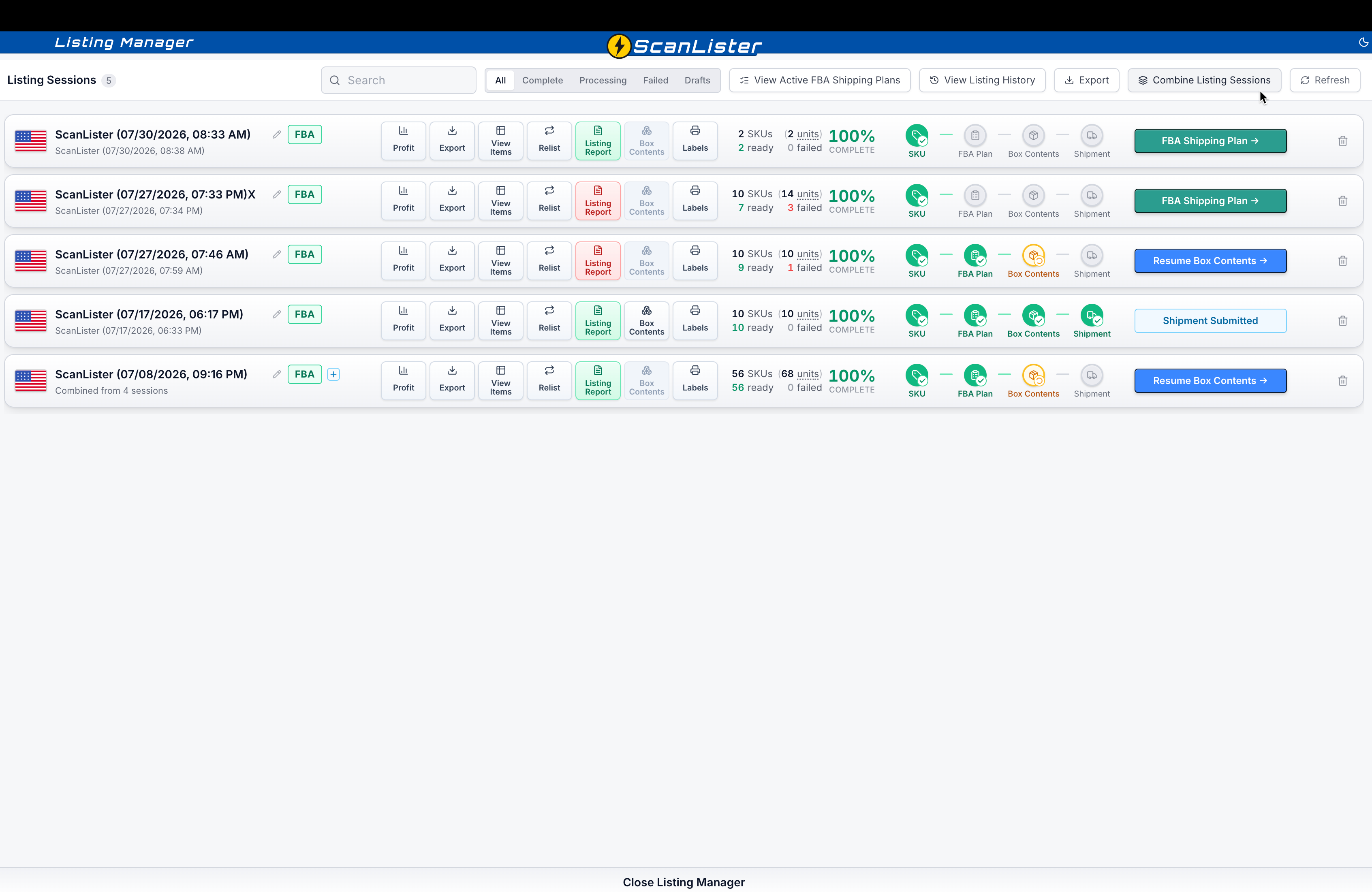 ScanLister listing manager screen