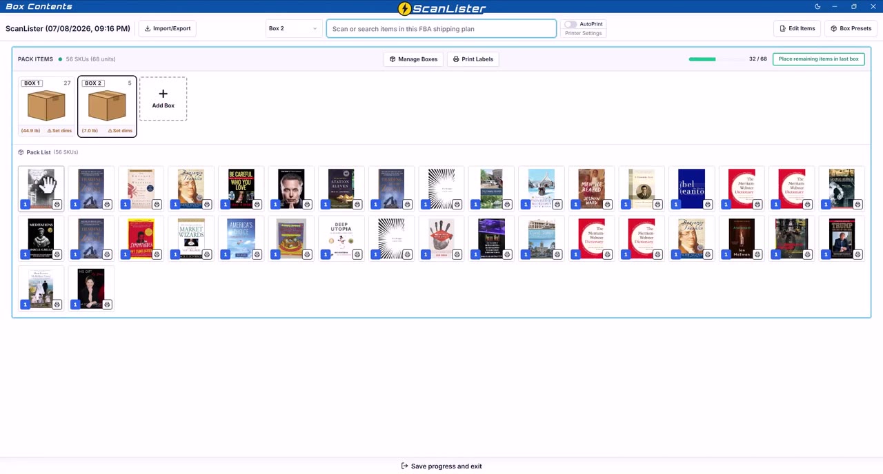 ScanLister Box Contents Manager with visual packing