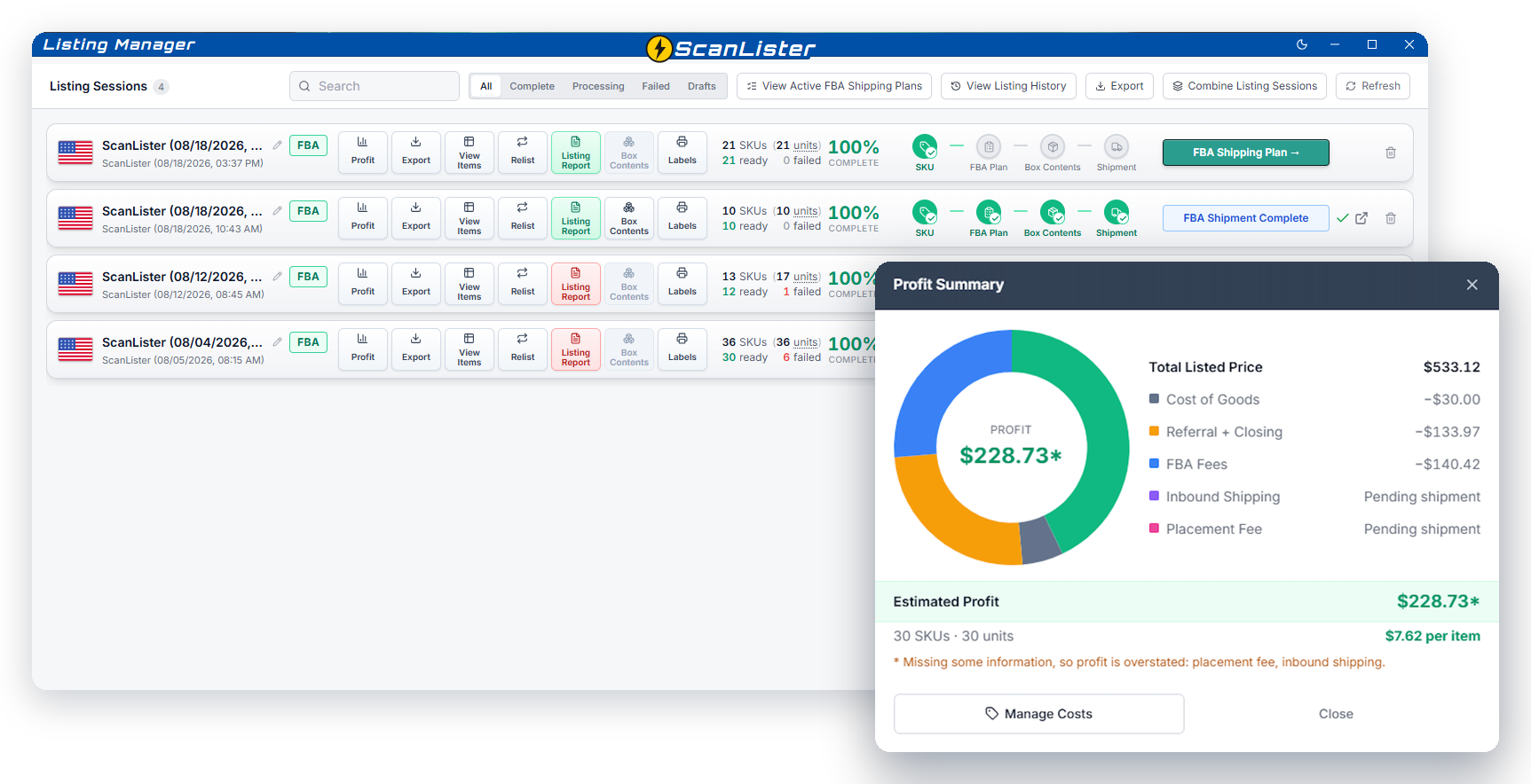 ScanLister listing manager screen