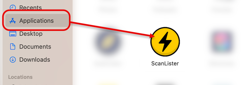 ScanLister shown in the macOS Applications folder