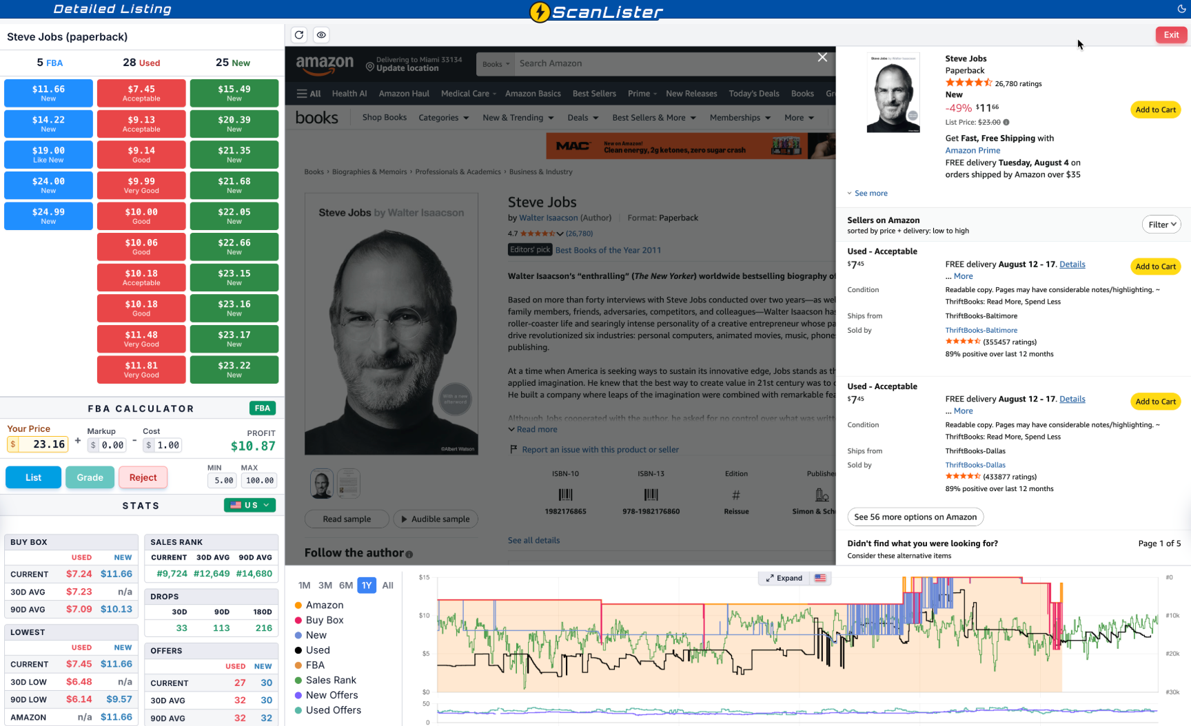 ScanLister detailed listing screen