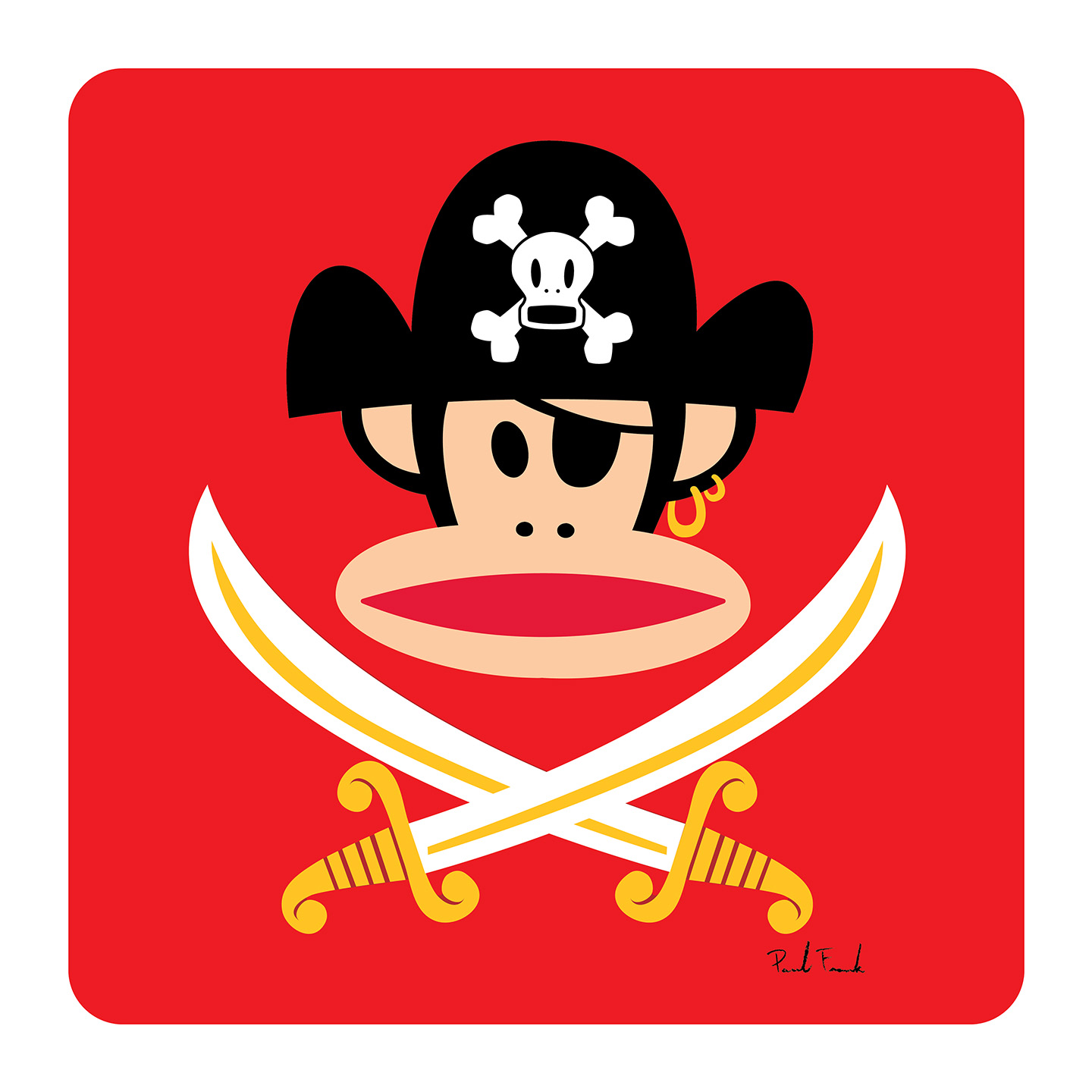 I always loved pirate graphics. Skulls, crossbones, swords and eye patches make just about anything look more dangerous. Even Julius. Arrrrr you scared yet? – Paul Frank