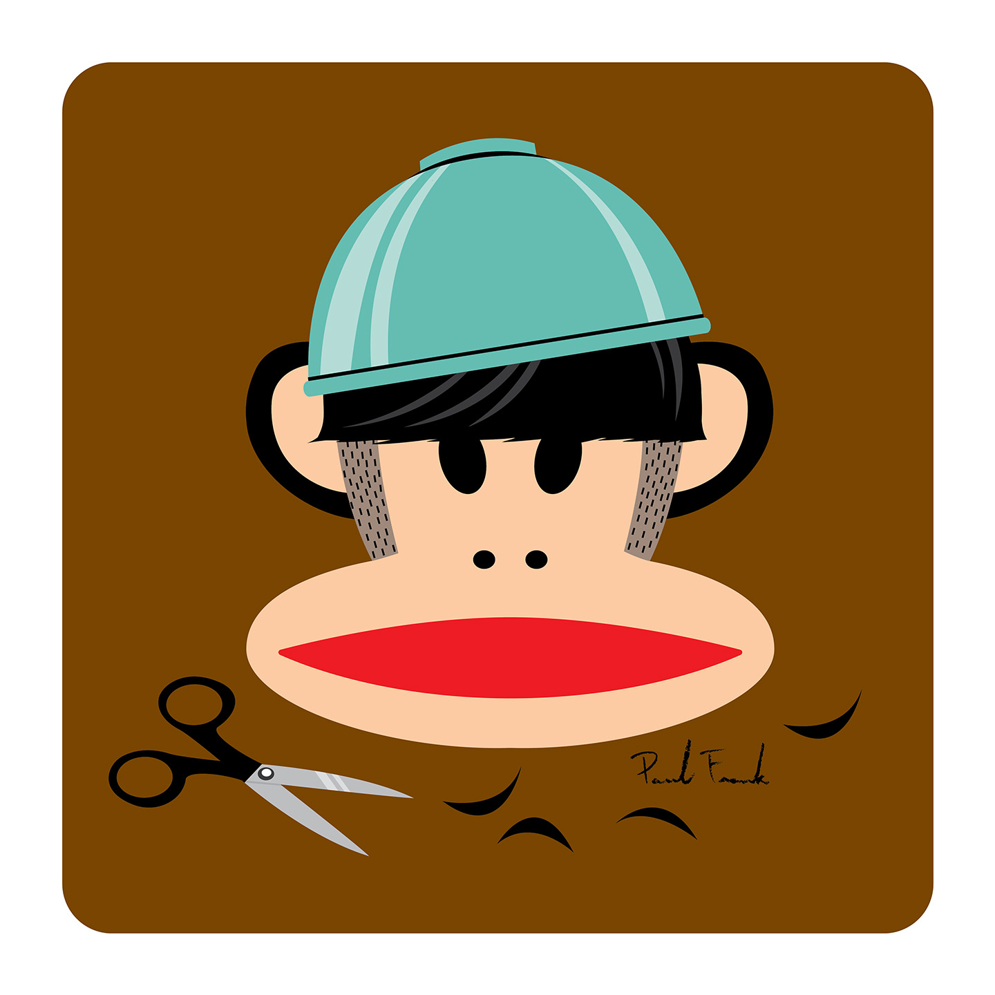 The bowl cut always looked like somebody actually put a bowl on your head and cut around it. So I figured Julius deserved the full experience. Please don’t try this at home. – Paul Frank