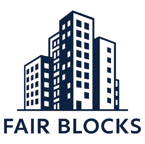 Logo consisting of stylized buildings above the text FAIR BLOCKS.