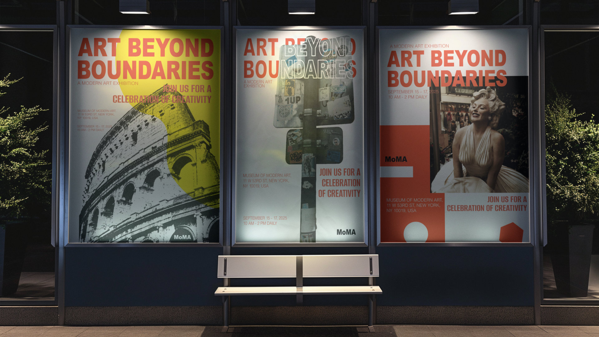 MoMA Art Beyond Boundaries ads design on the bus stop