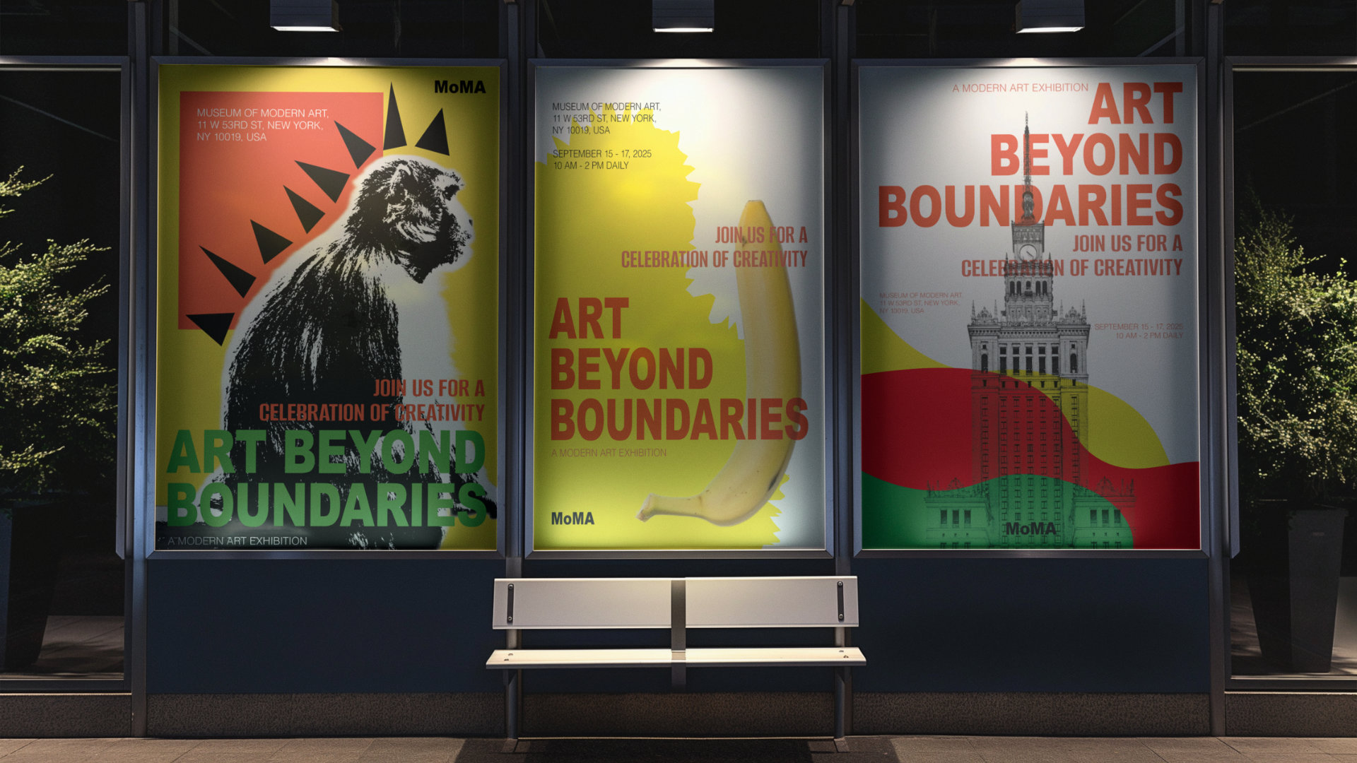 MoMA Art Beyond Boundaries ads posters design on the bus stop