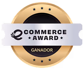 Medalla dorada del premio eCommerce Award con la palabra Ganador.