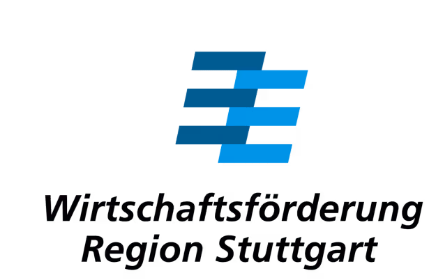 Logo der Wirtschaftsförderung Region Stuttgart mit blauen gestapelten Balken und Text darunter.