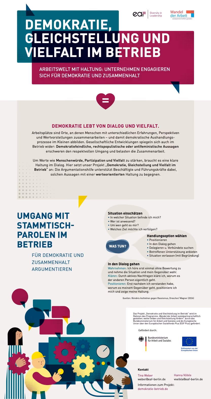 Vorschau des Flyers „Demokratie, Gleichstellung und Vielfalt im Betrieb“