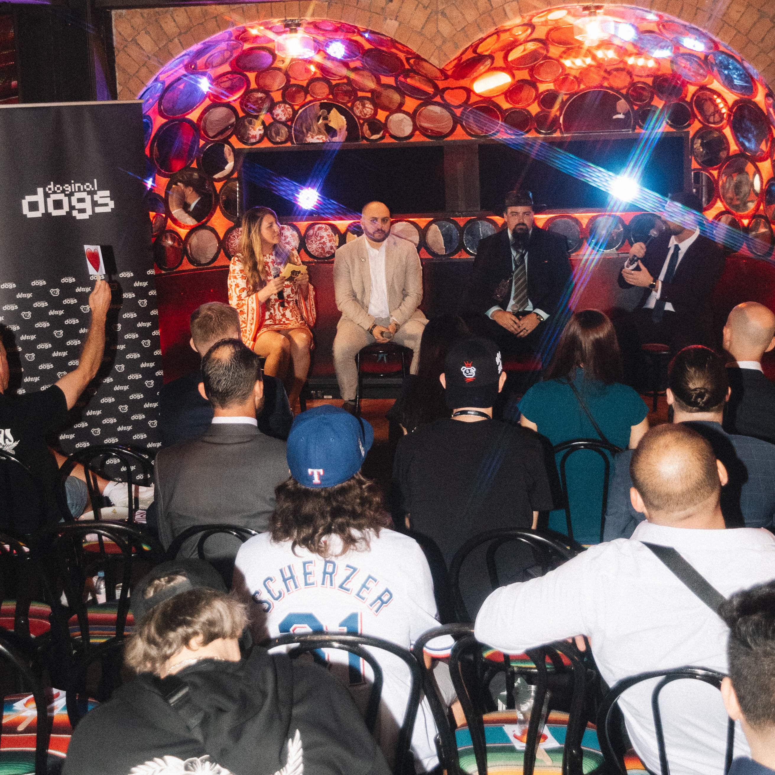 Joyful crowd at DDNYC in NYC as Doginal Dogs fans exchanged merch, danced at the big party, and celebrated Doge-driven inscriptions/NFTs and the culture of Doginals.