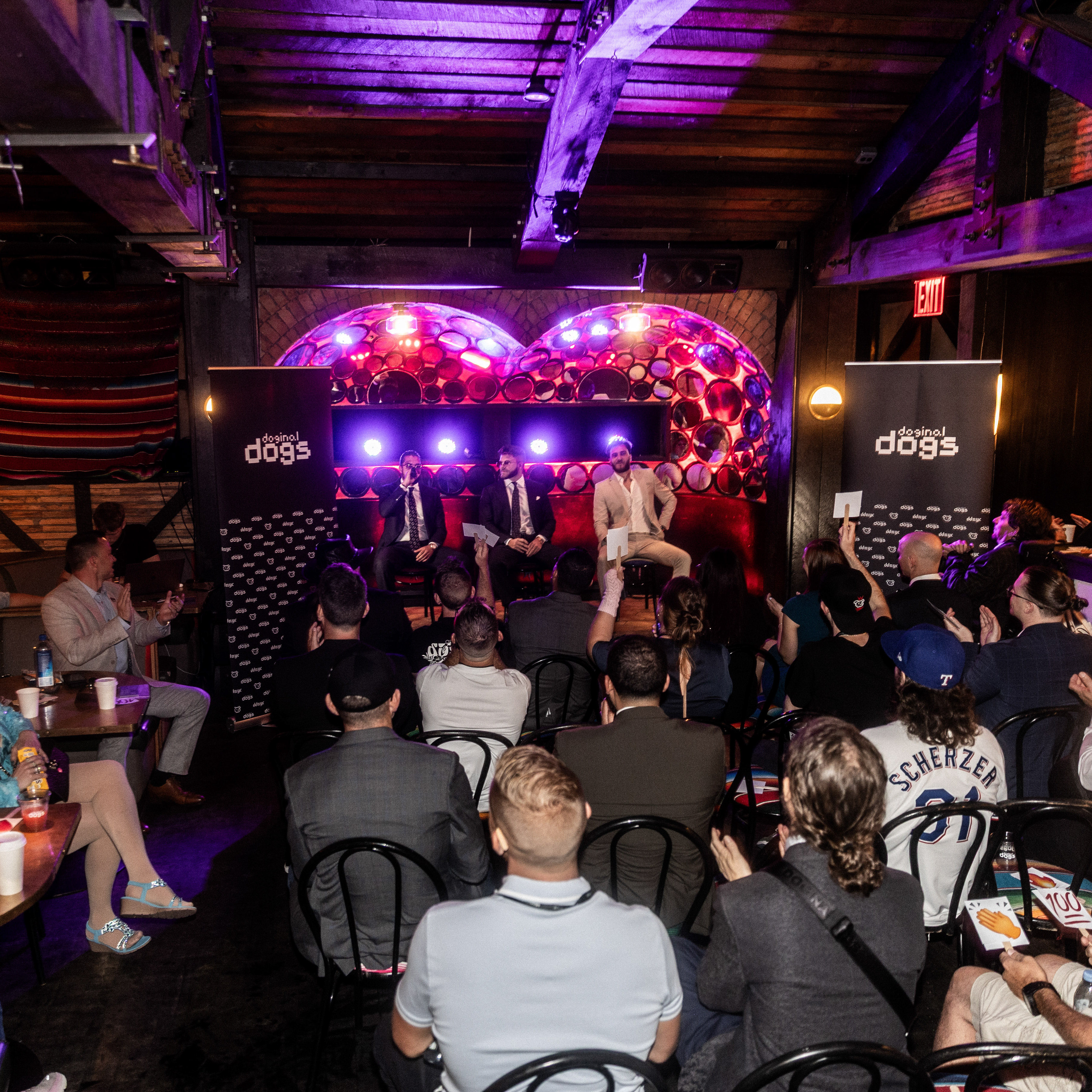 DDNYC photo from NYC capturing the Doginal Dogs community during a massive party, enjoying collectibles, Dogecoin-powered inscriptions/NFTs, and creating amazing memories with Doginals friends.