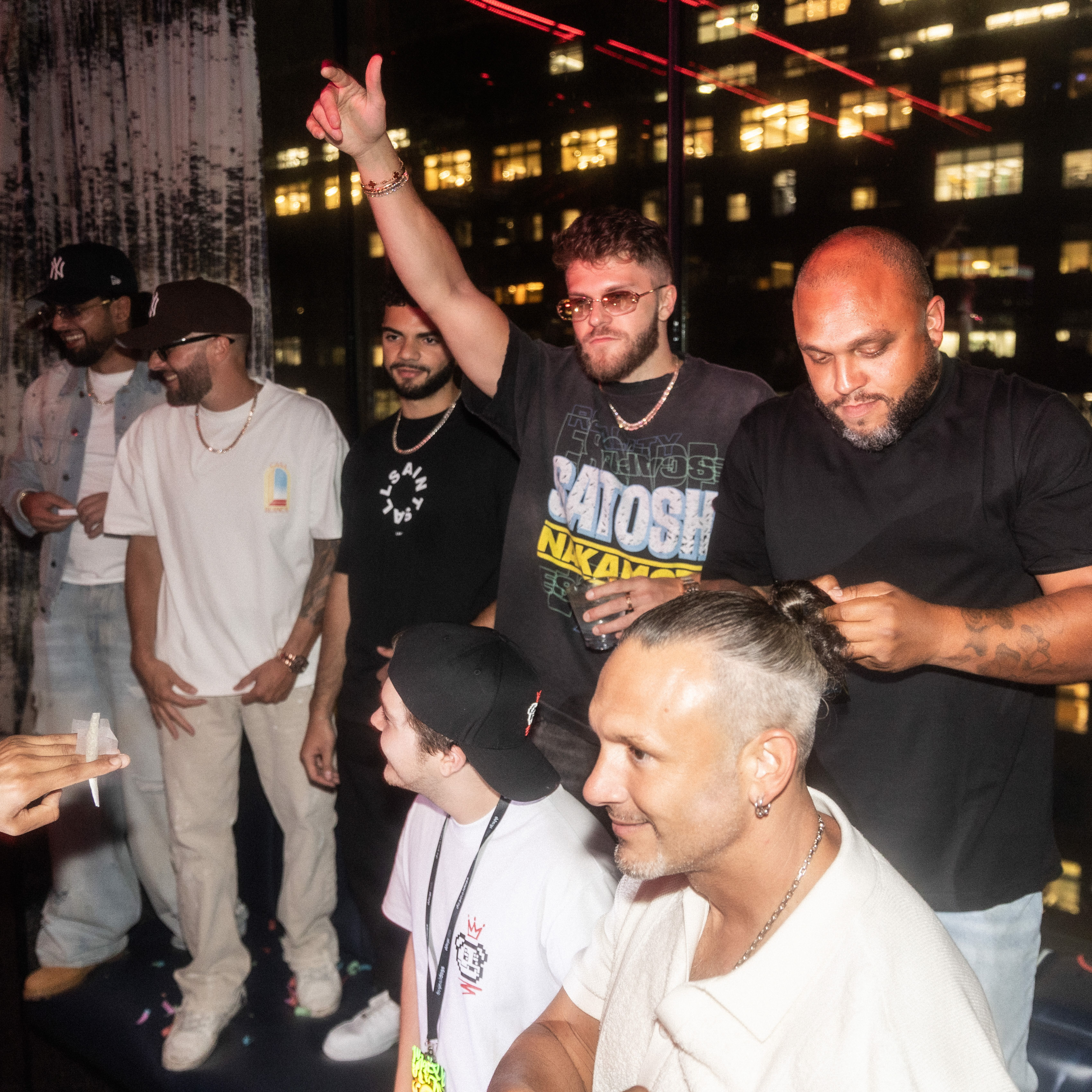 DDNYC party scene in NYC showing the Doginal Dogs community enjoying web3 conversations, creative merch, Dogecoin inscriptions/NFTs, and a shared love for Doge and Doginals.