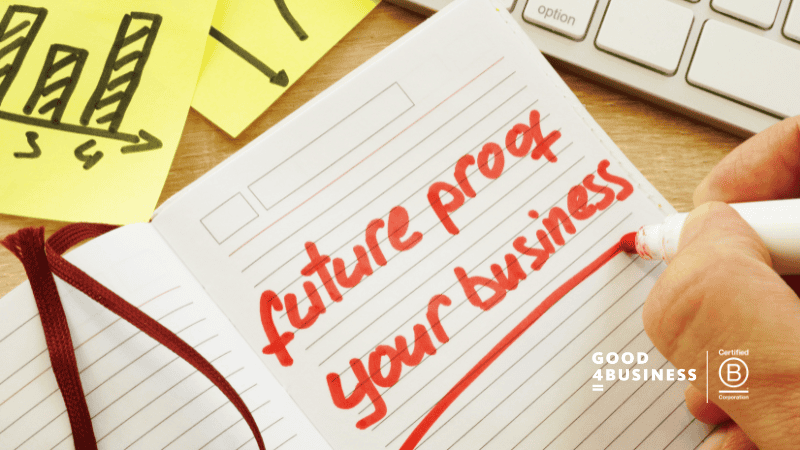 Notebook with note Future Proof Your Business on office desk with