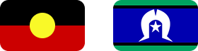 Two Australian Aboriginal flags side by side, each with a black top half, red bottom half, and a yellow circle in the center.