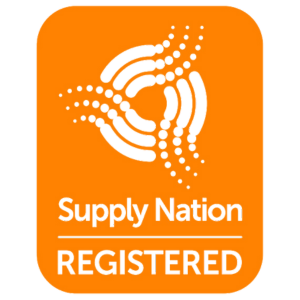 Supply Nation Registered logo with an orange background and a stylized circular design.