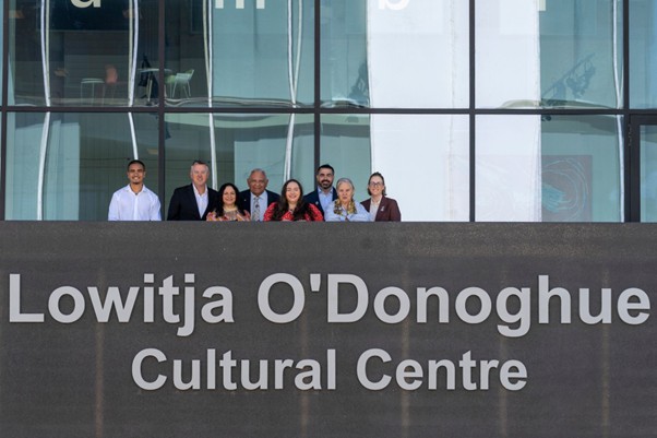 Prof Tom Calma AO and Lowitja Institute staff at the Australian National University’s new Lowitja O’Donoghue Cultural Centre (Source: Australian National University Facebook)