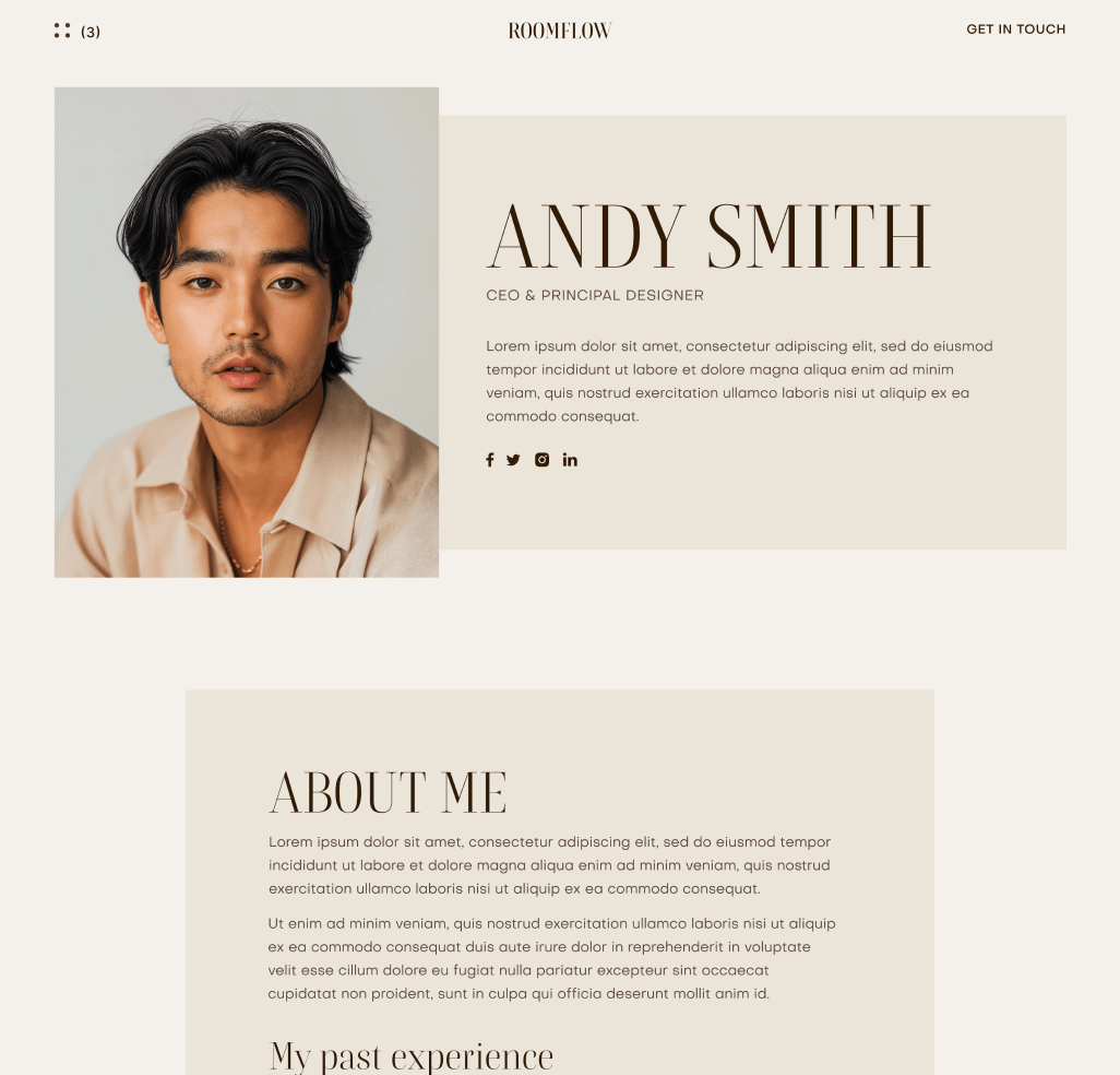 RoomFlow - Team Single Hero Page - Interior Design Webflow Template | BRIX Templates