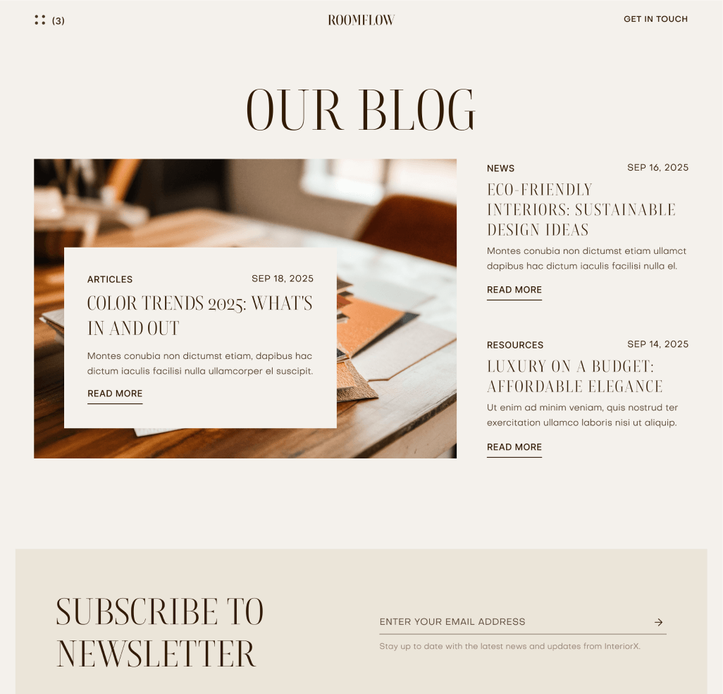 RoomFlow - Blog V2 Hero Page - Interior Design Webflow Template | BRIX Templates