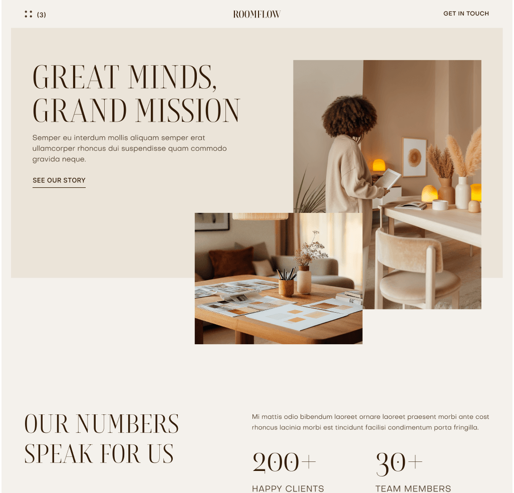 RoomFlow - About Hero Page - Interior Design Webflow Template | BRIX Templates