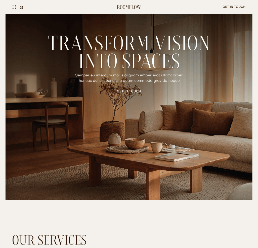 RoomFlow - Home V1 Hero Page - Interior Design Webflow Template | BRIX Templates