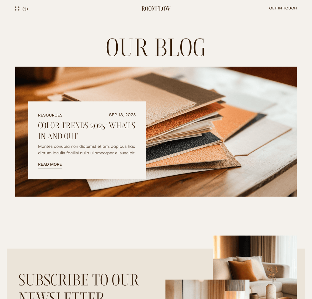 RoomFlow - Blog V1 Hero Page - Interior Design Webflow Template | BRIX Templates