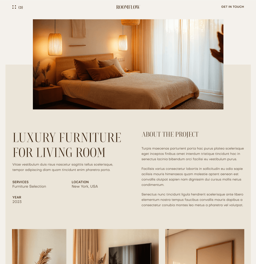RoomFlow - Portfolio Single Main Page - Interior Design Webflow Template | BRIX Templates