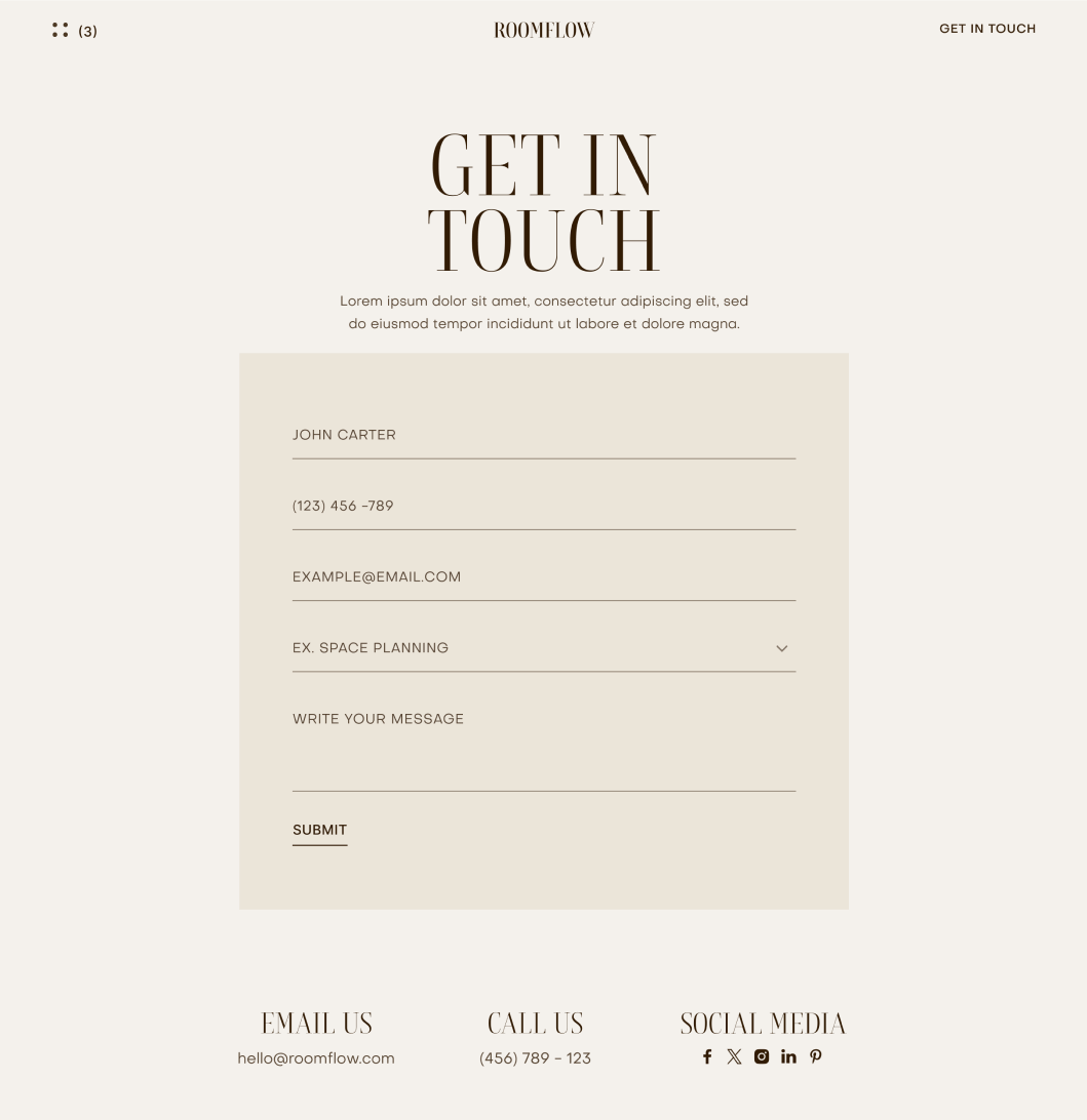 RoomFlow - Contact V3 Main Page - Interior Design Webflow Template | BRIX Templates