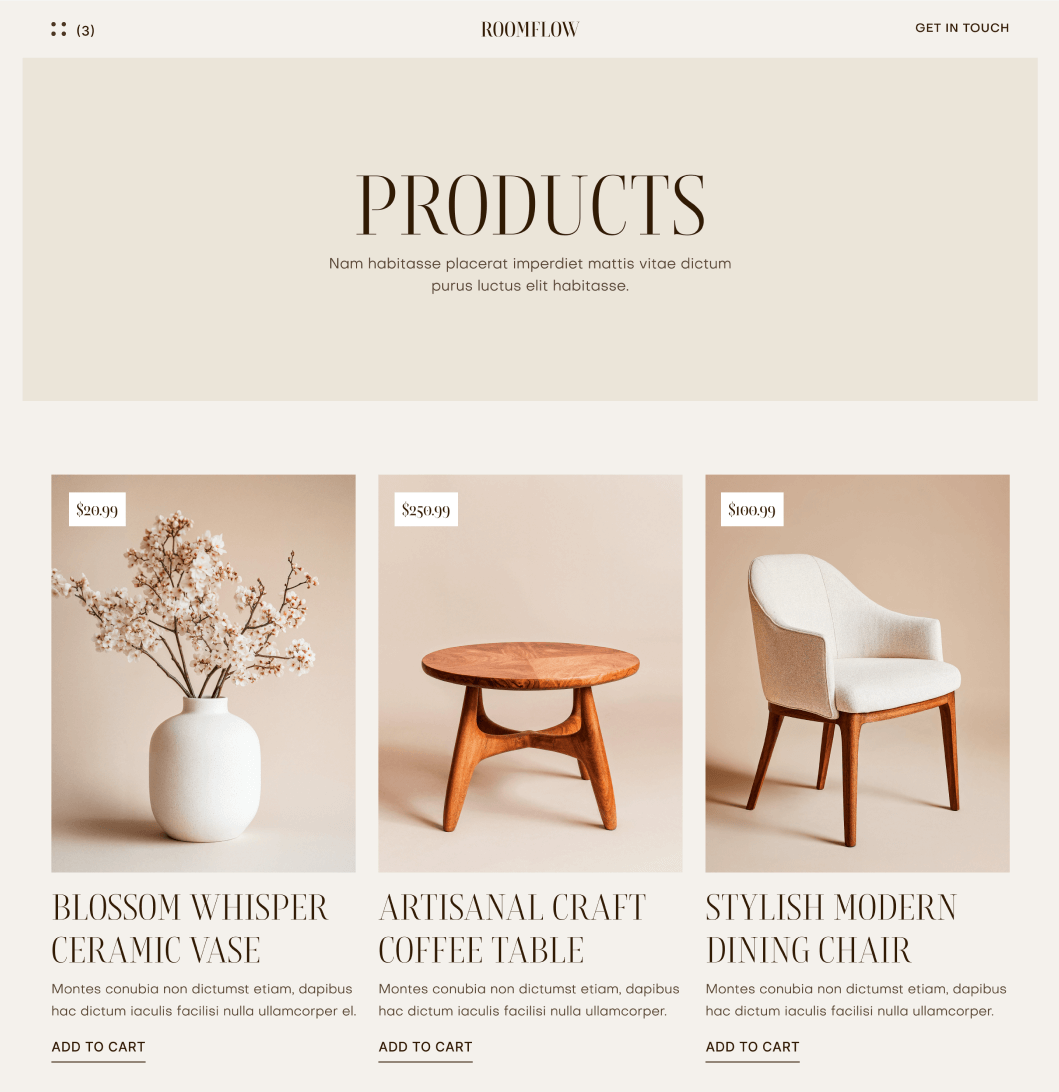 RoomFlow - Shop Main Page - Interior Design Webflow Template | BRIX Templates