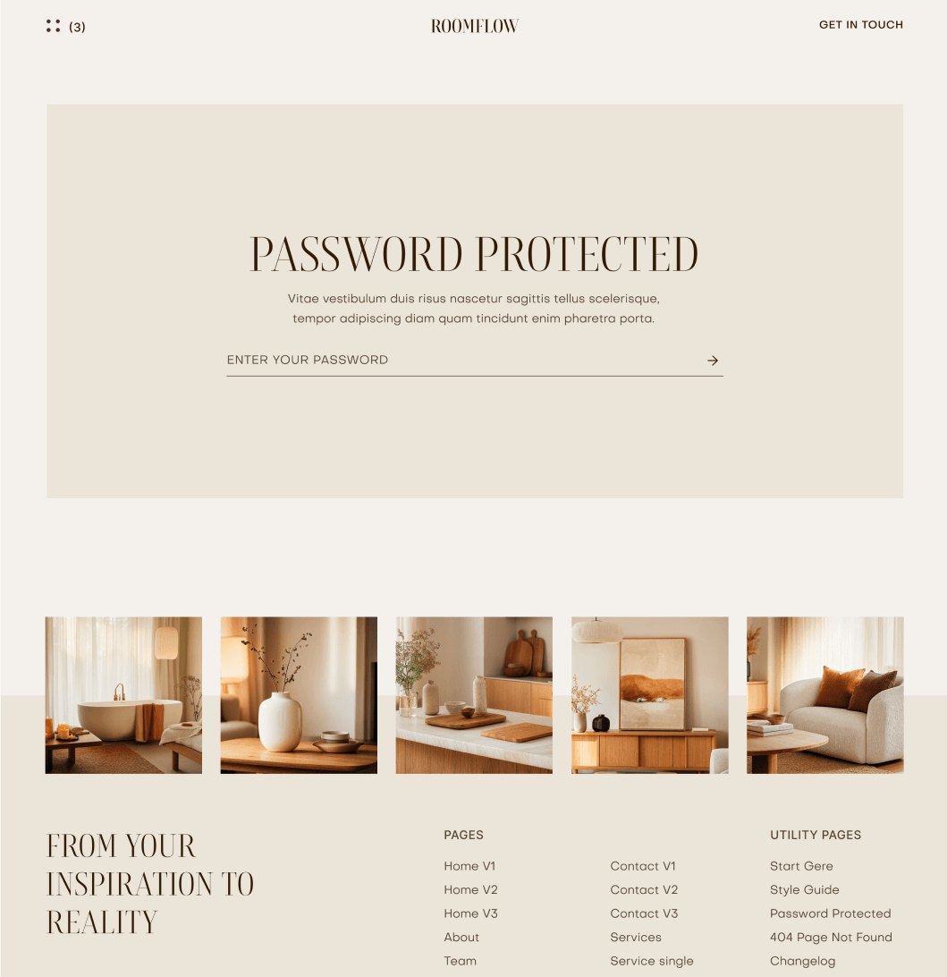 RoomFlow - Password Protected Utility Page - Interior Design Webflow Template | BRIX Templates
