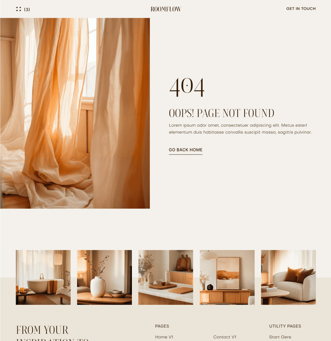 RoomFlow - 404 Not Found Utility Page - Interior Design Webflow Template | BRIX Templates