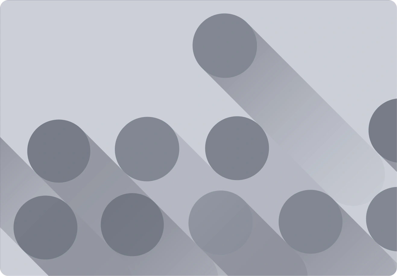 Gray circles casting long diagonal shadows on a light gray background in an abstract pattern.