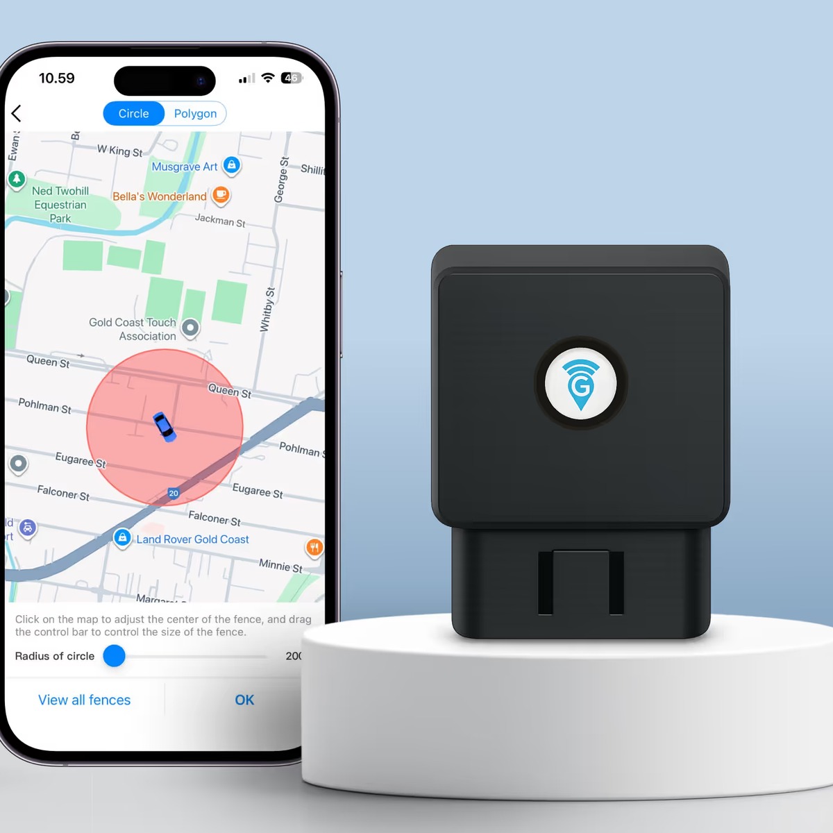 EZY GPS OBD plug-in tracker with the mobile tracking app
