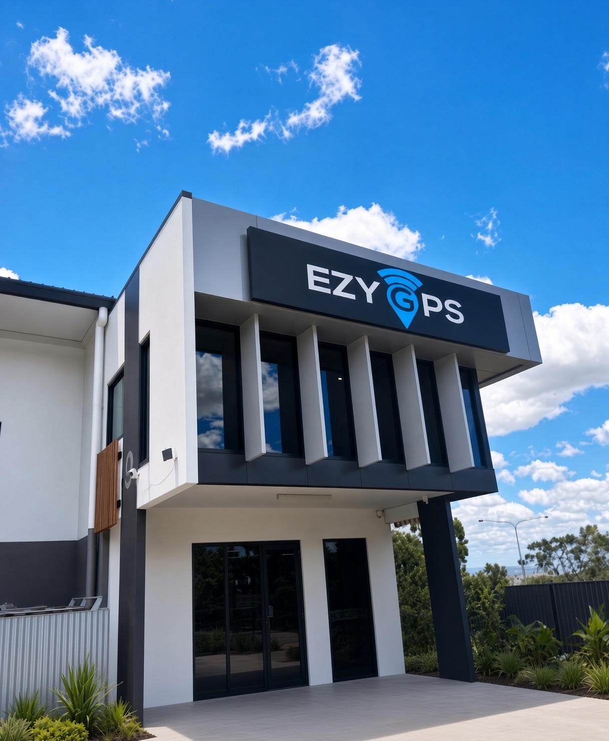 EZY GPS building with branded exterior signage