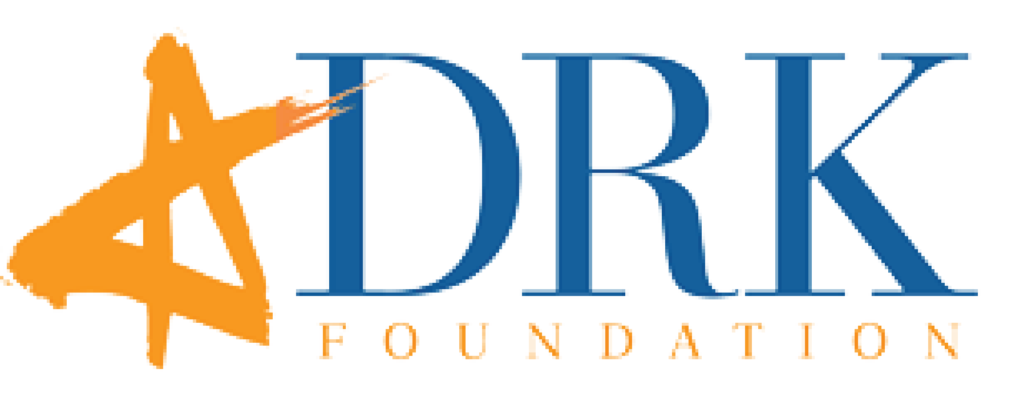 DRK Foundation logo with an orange abstract star and blue serif letters.