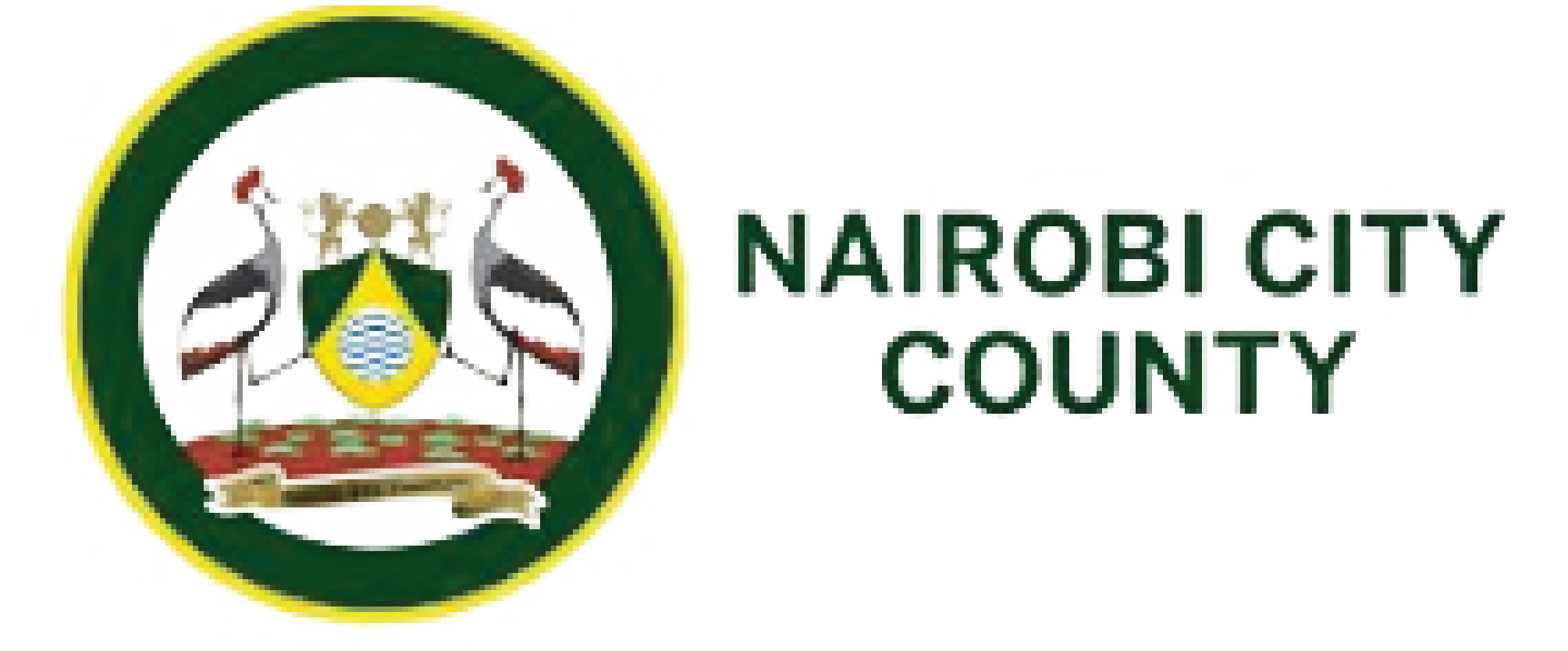 Seal of Nairobi City County with two grey crowned cranes flanking a shield, accompanied by text 'NAIROBI CITY COUNTY'.