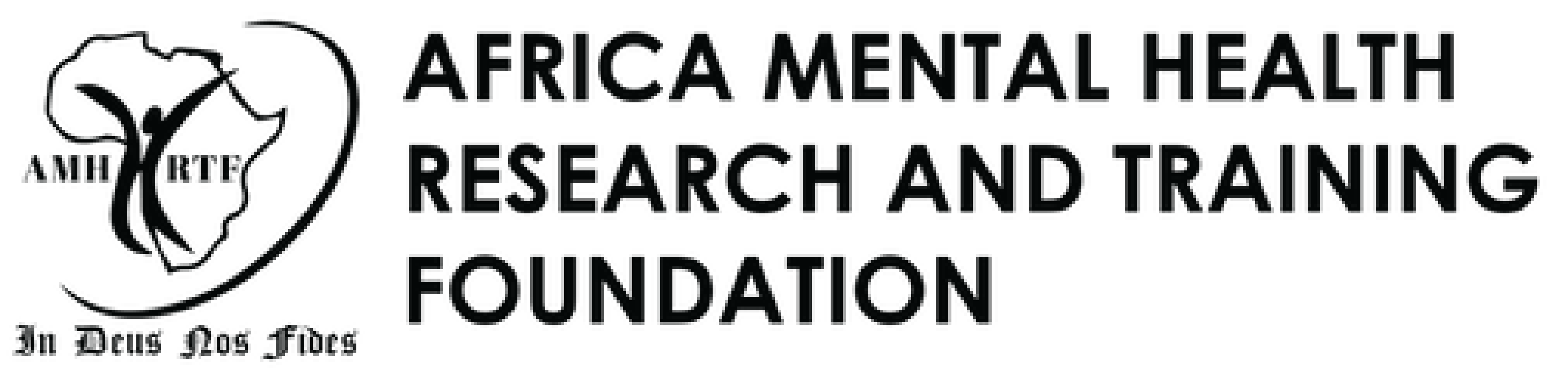 Logo of the Africa Mental Health Research and Training Foundation featuring an outline of Africa with a figure and text.