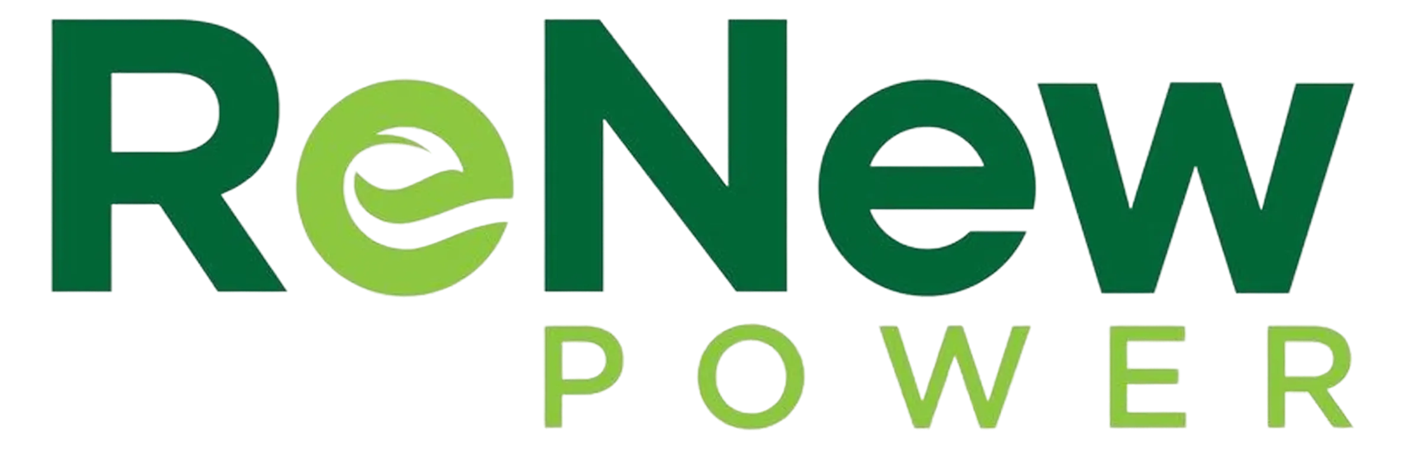 Renew Power logo with stylized green and light green text, featuring a leaf design in the letter 'e'.