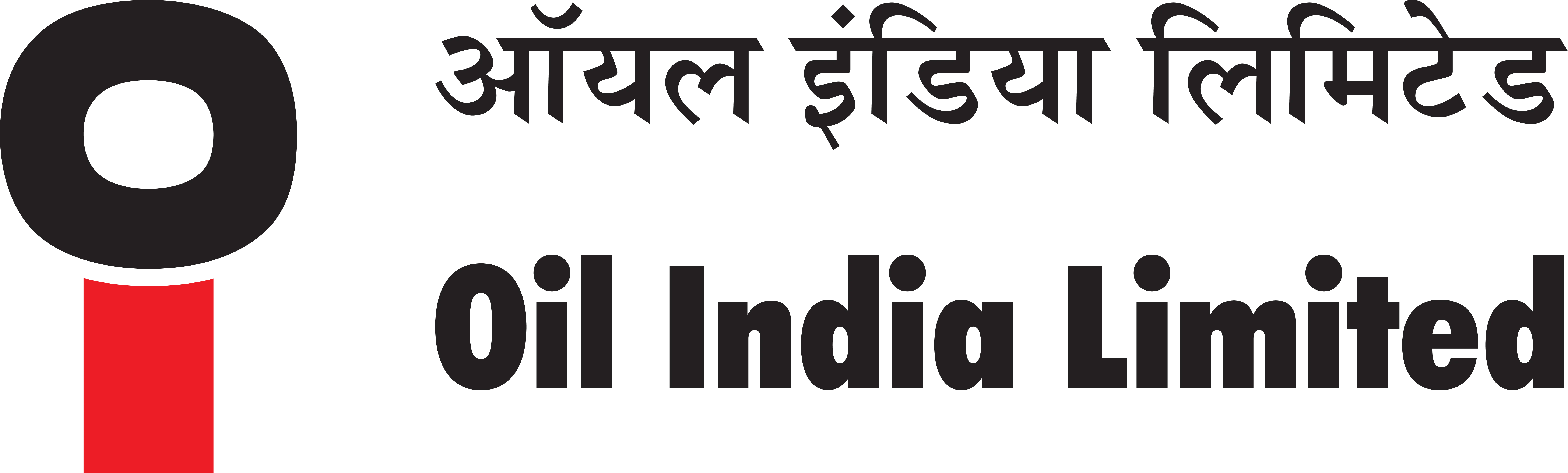 Logo of Oil India Limited with stylized black and red icon and the company name in Hindi and English.