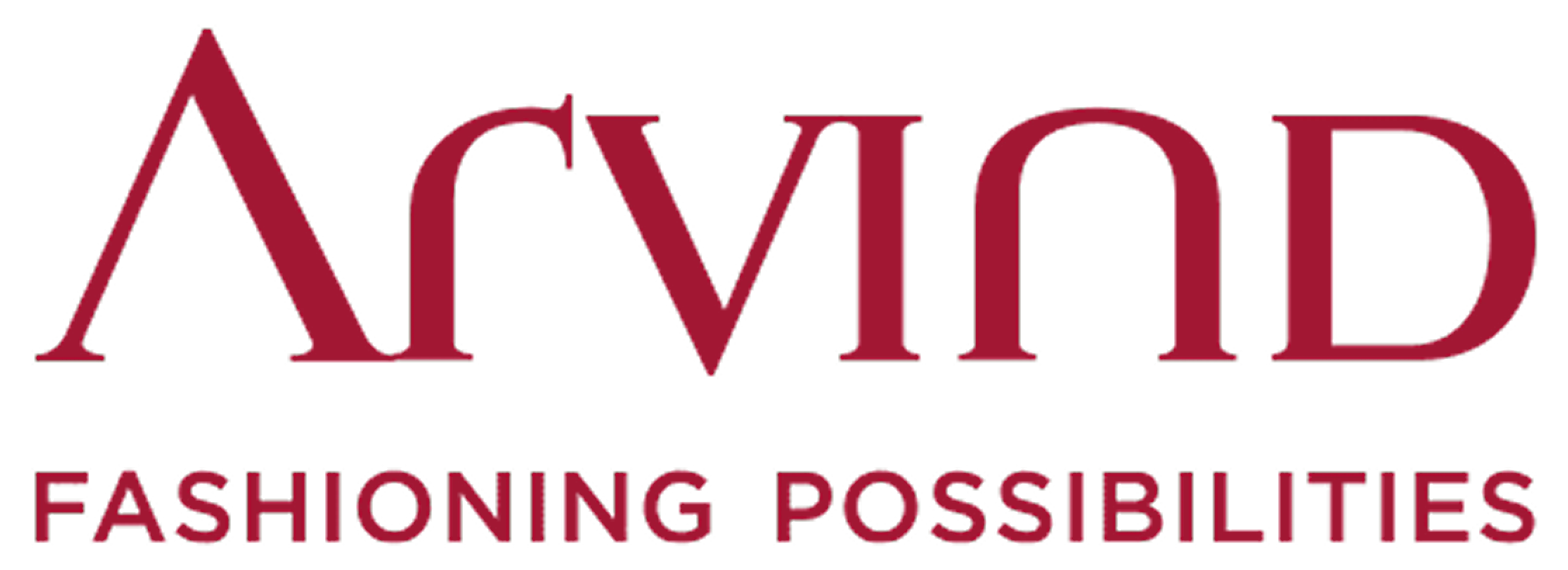 Arvind logo with the tagline Fashioning Possibilities in red text.